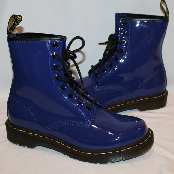 NEW DR. MARTENS WOMEN'S PATENT LEATHER‎ 1460 COMBAT BOOTS BLUE SZ 11 - Picture 1 of 7
